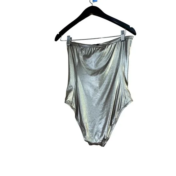J Crew size 6 metallic gold glamorous strapless front zip bodysuit brand new - Picture 3 of 6
